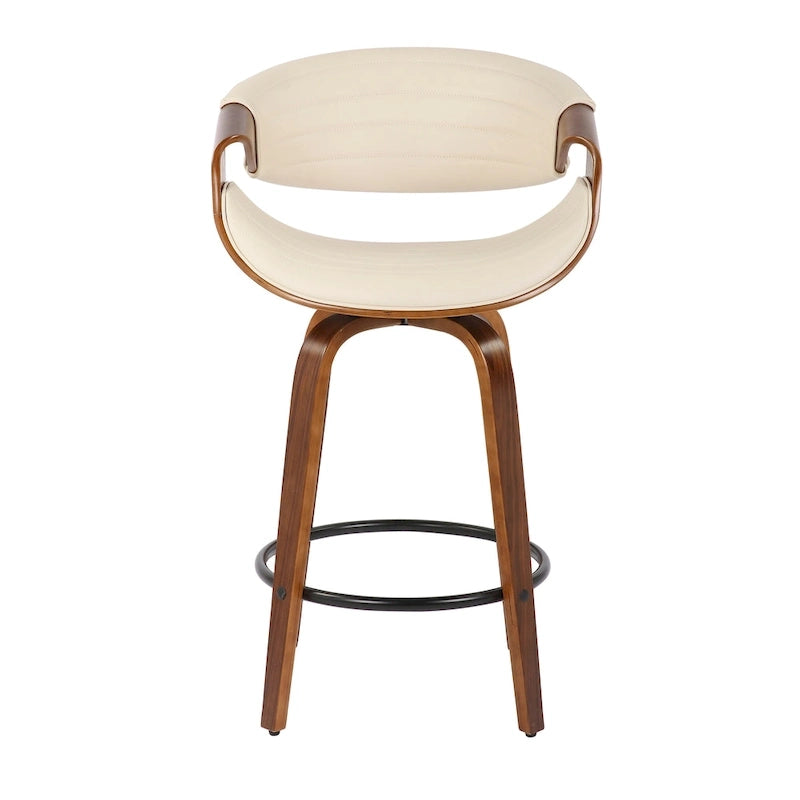 Sgabello da bancone in similpelle con gambe in legno curvato e poggiapiedi rotondo (set da 2)