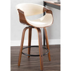 Sgabello da bancone in similpelle con gambe in legno curvato e poggiapiedi rotondo (set da 2)