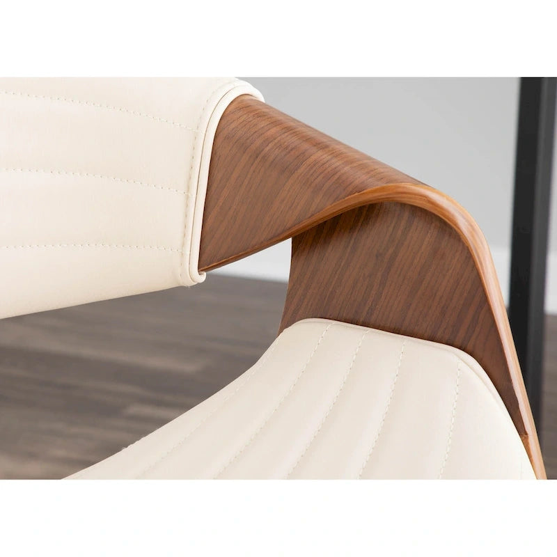 Sgabello da bancone in similpelle con gambe in legno curvato e poggiapiedi rotondo (set da 2)