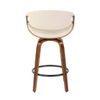 Sgabello da bancone in similpelle con gambe in legno curvato e poggiapiedi rotondo (set da 2)