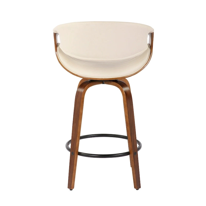 Sgabello da bancone in similpelle con gambe in legno curvato e poggiapiedi rotondo (set da 2)