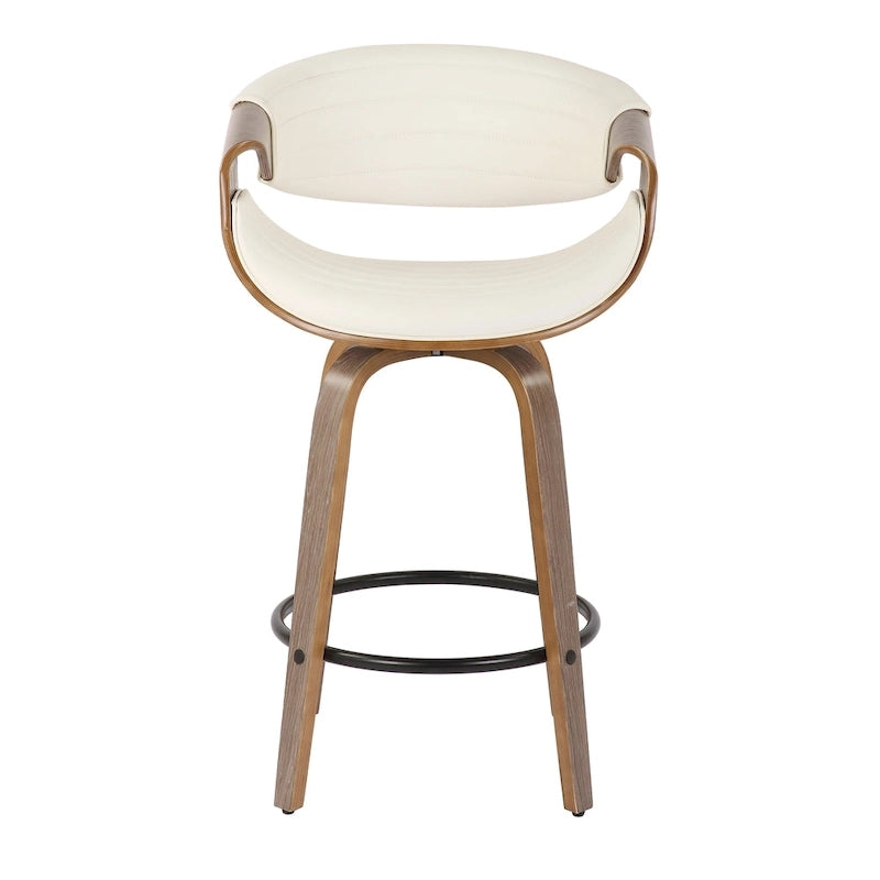 Sgabello da bancone in similpelle con gambe in legno curvato e poggiapiedi rotondo (set da 2)