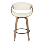 Sgabello da bancone in similpelle con gambe in legno curvato e poggiapiedi rotondo (set da 2)