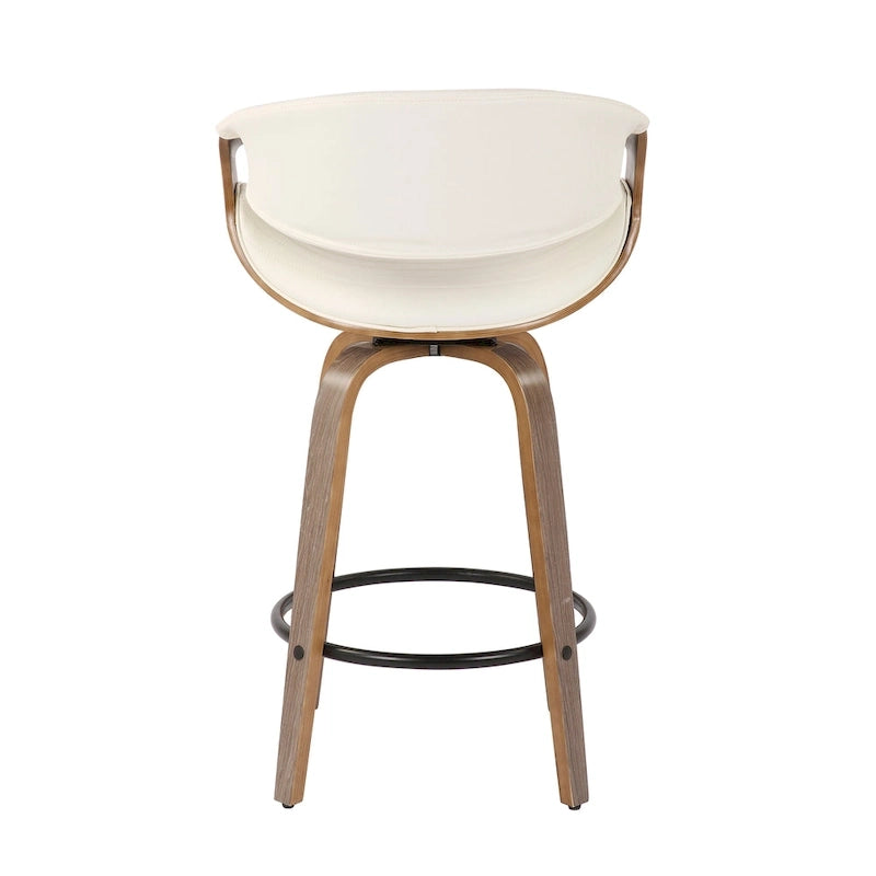 Sgabello da bancone in similpelle con gambe in legno curvato e poggiapiedi rotondo (set da 2)
