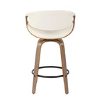 Sgabello da bancone in similpelle con gambe in legno curvato e poggiapiedi rotondo (set da 2)