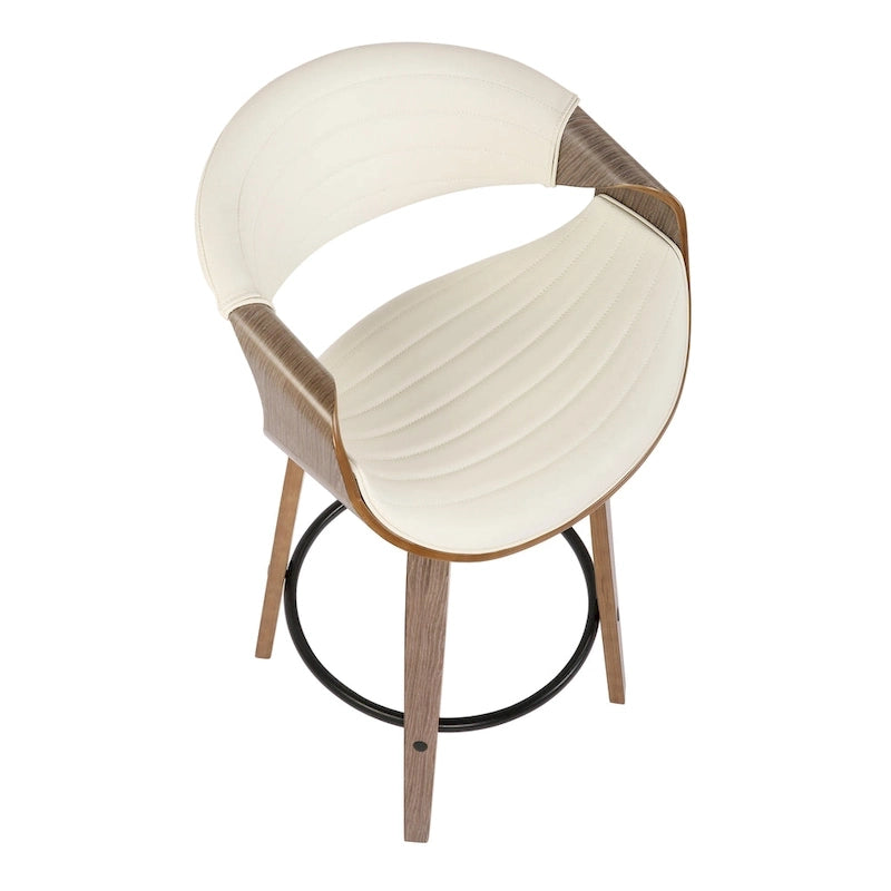 Sgabello da bancone in similpelle con gambe in legno curvato e poggiapiedi rotondo (set da 2)