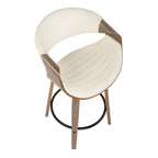 Sgabello da bancone in similpelle con gambe in legno curvato e poggiapiedi rotondo (set da 2)