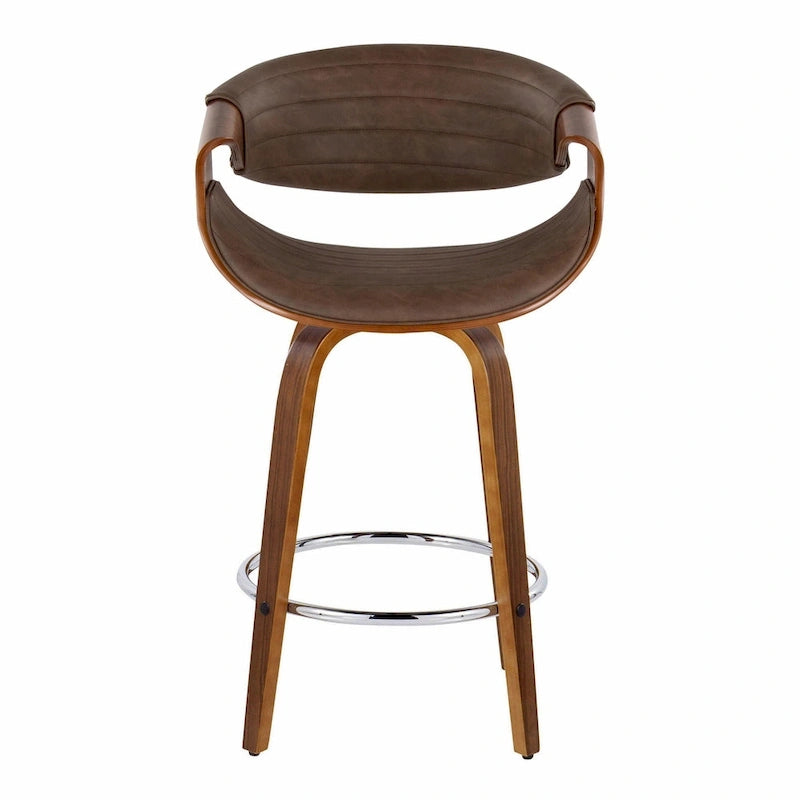 Sgabello da bancone in similpelle con gambe in legno curvato e poggiapiedi rotondo (set da 2)