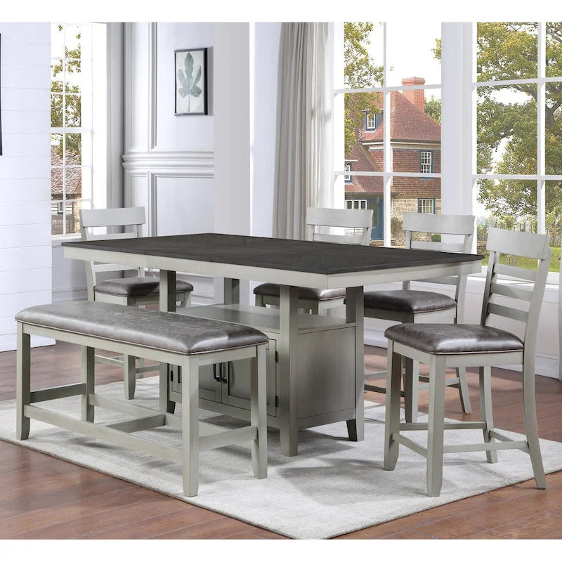 Tavolo da pranzo altezza bancone con base contenitore - Carbone e Grigio Pietra