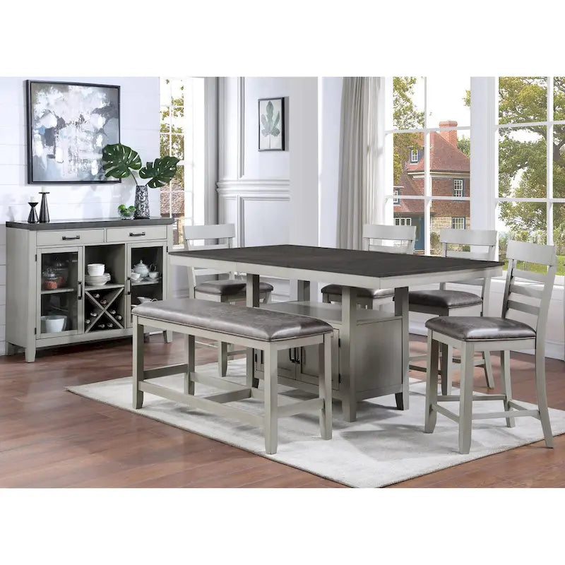 Tavolo da pranzo altezza bancone con base contenitore - Carbone e Grigio Pietra