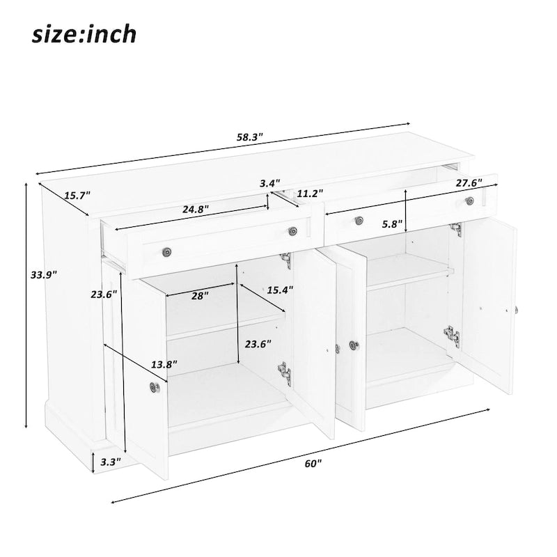 Madia/Credenza con 2 Cassetti e 4 Ante