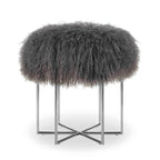 Pouf rotondo in pelle di pecora con base in acciaio inossidabile