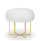 Pouf rotondo in pelle di pecora con base in acciaio inossidabile