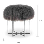Pouf rotondo in pelle di pecora con base in acciaio inossidabile