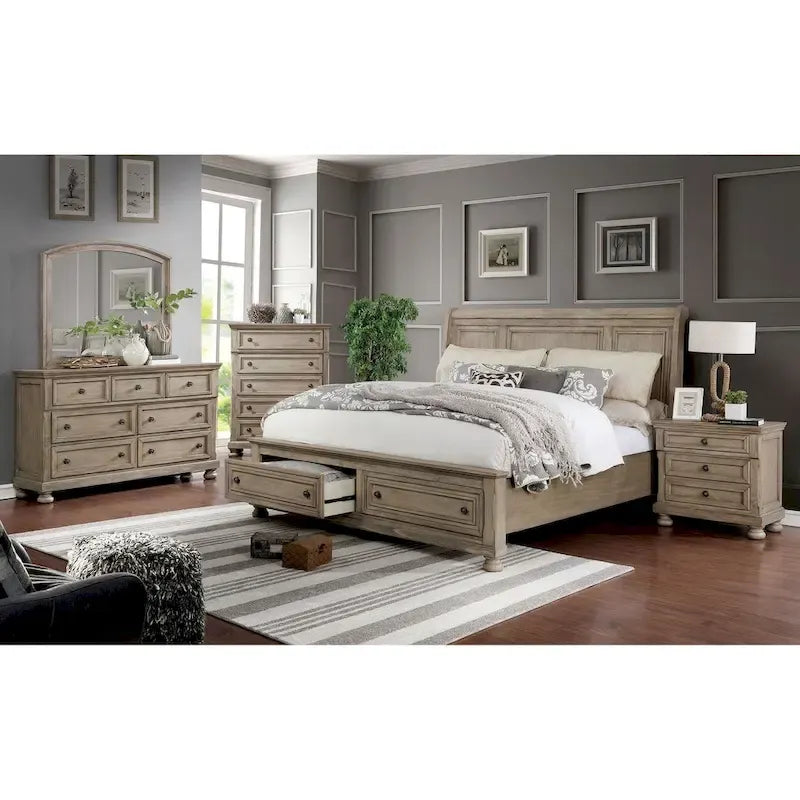 Letto a slitta in legno grigio con 2 cassetti