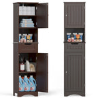 Mobiletto contenitore stretto alto 170 cm con 5 ripiani, cassetto e ante