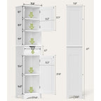 Mobiletto contenitore stretto alto 170 cm con 5 ripiani, cassetto e ante