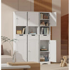Mobiletto contenitore stretto alto 170 cm con 5 ripiani, cassetto e ante