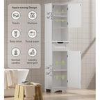 Mobiletto contenitore stretto alto 170 cm con 5 ripiani, cassetto e ante