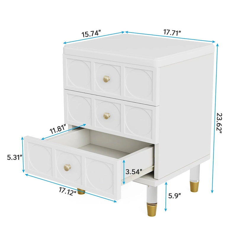 Comodino a 3 cassetti con finitura bicolore