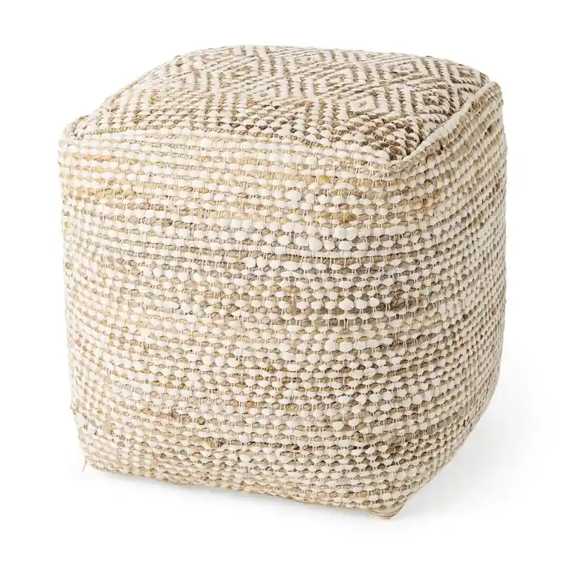 Pouf quadrato da 40 cm – Canapa e cotone, a righe crema e beige