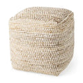 Pouf quadrato da 40 cm – Canapa e cotone, a righe crema e beige