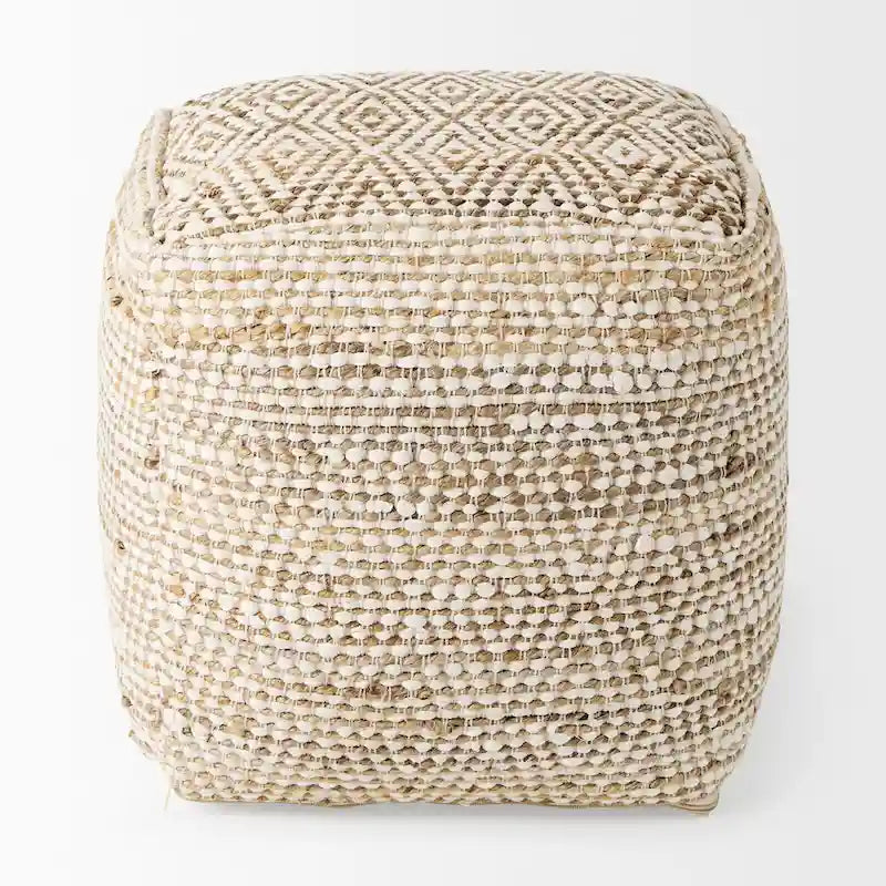 Pouf quadrato da 40 cm – Canapa e cotone, a righe crema e beige