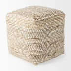 Pouf quadrato da 40 cm – Canapa e cotone, a righe crema e beige