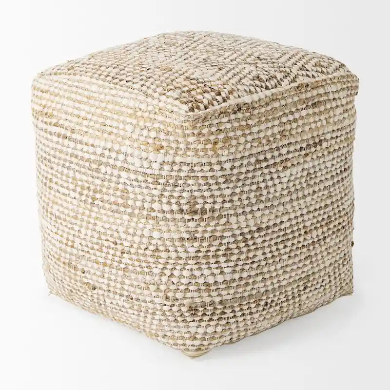 Pouf quadrato da 40 cm – Canapa e cotone, a righe crema e beige