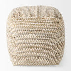 Pouf quadrato da 40 cm – Canapa e cotone, a righe crema e beige