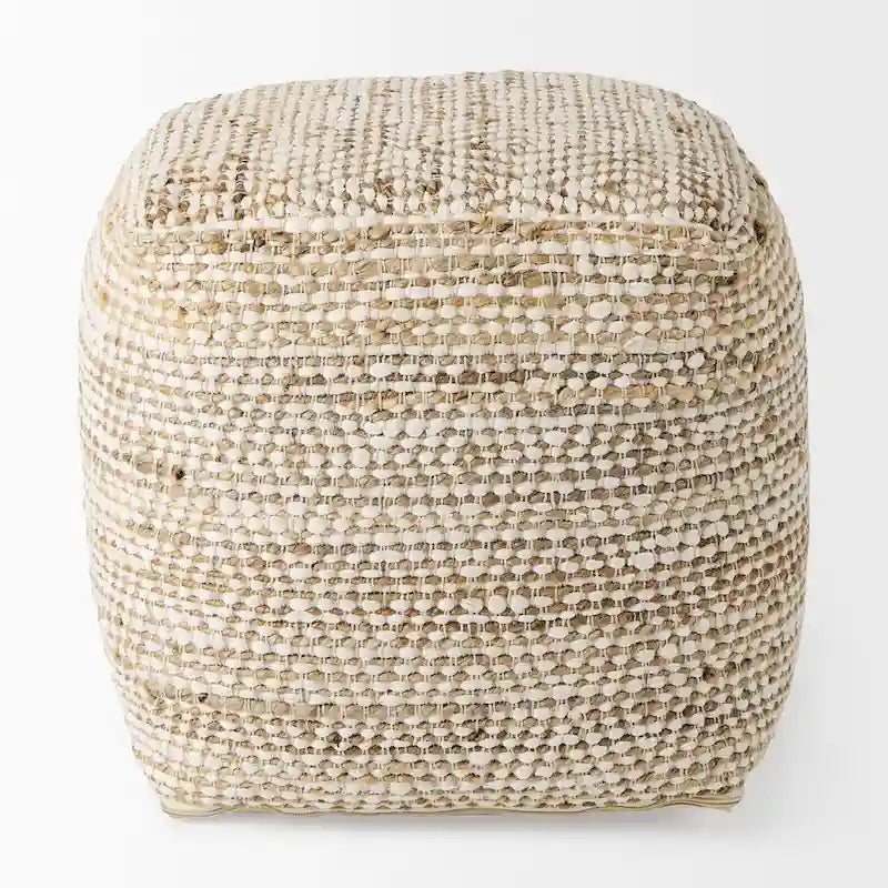 Pouf quadrato da 40 cm – Canapa e cotone, a righe crema e beige
