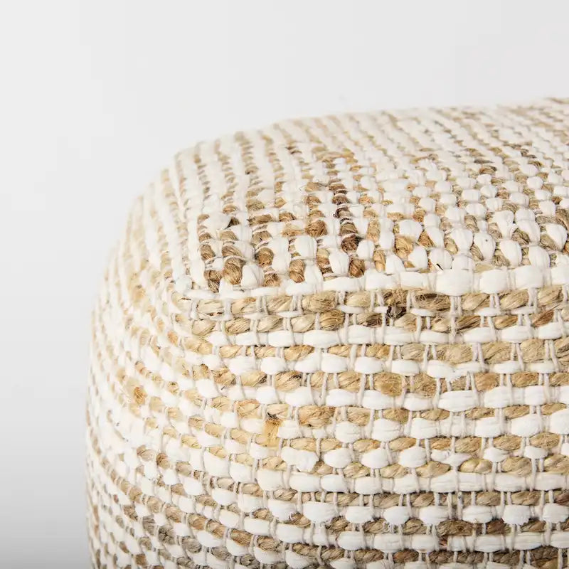 Pouf quadrato da 40 cm – Canapa e cotone, a righe crema e beige