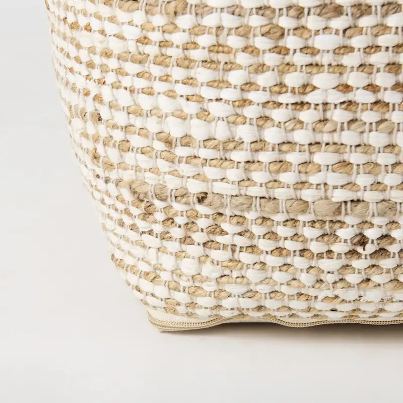 Pouf quadrato da 40 cm – Canapa e cotone, a righe crema e beige