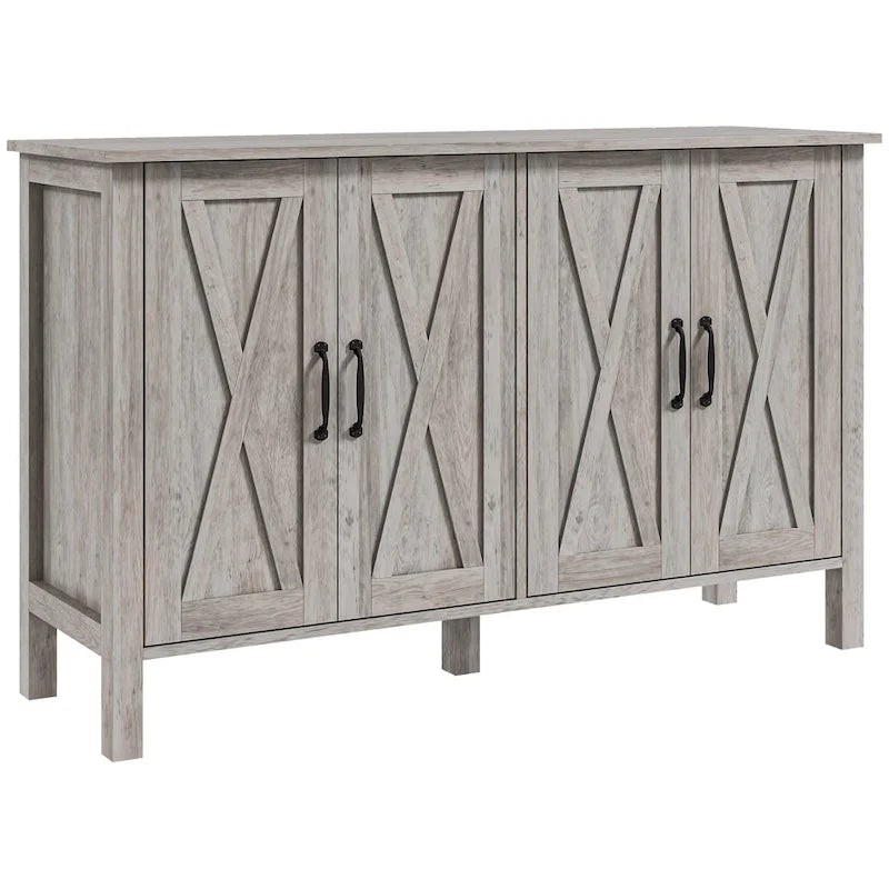 Credenza da masseria/buffet, 120 cm con 4 ante scorrevoli e 2 ripiani regolabili, grigia