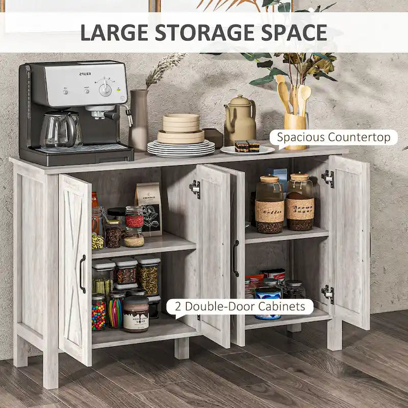 Credenza da masseria/buffet, 120 cm con 4 ante scorrevoli e 2 ripiani regolabili, grigia