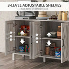 Credenza da masseria/buffet, 120 cm con 4 ante scorrevoli e 2 ripiani regolabili, grigia