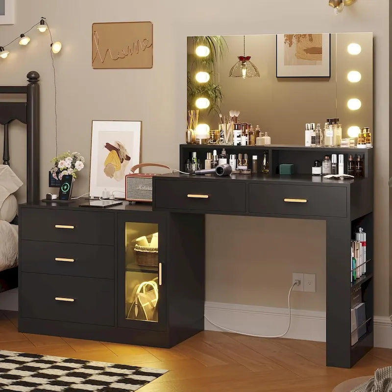 Toeletta da trucco con specchio, luci e contenitore