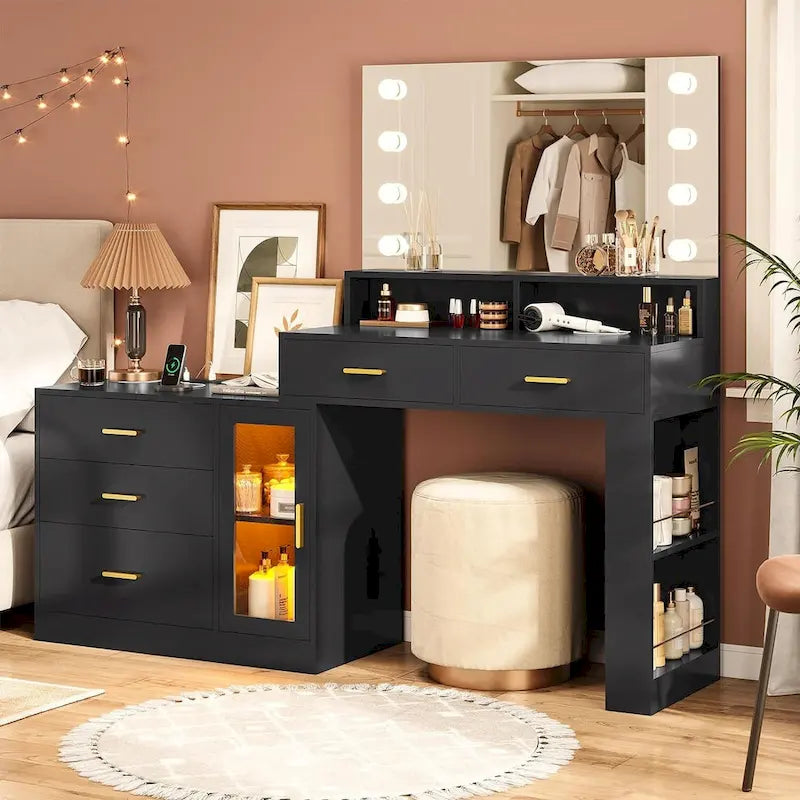 Toeletta da trucco con specchio, luci e contenitore