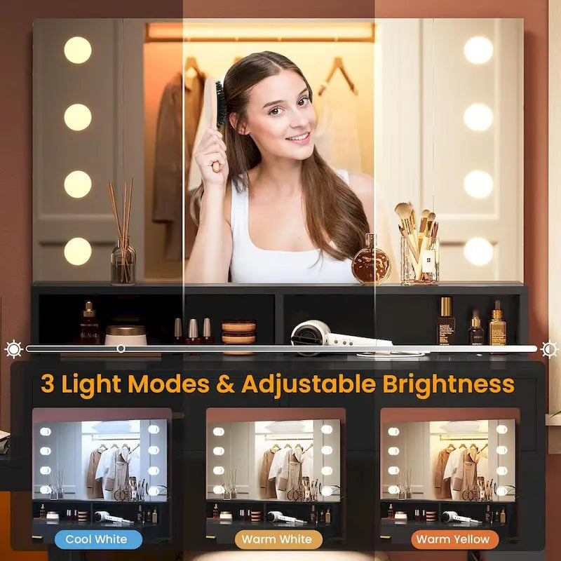 Toeletta da trucco con specchio, luci e contenitore