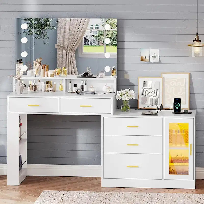 Toeletta da trucco con specchio, luci e contenitore