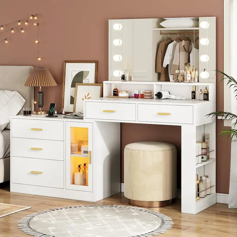 Toeletta da trucco con specchio, luci e contenitore