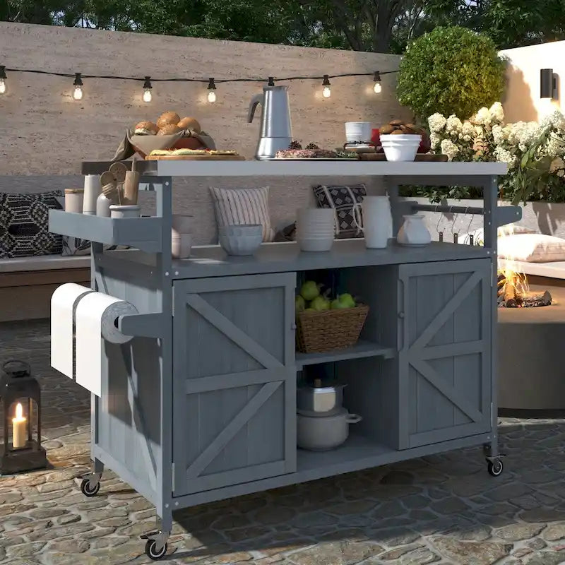 Tavolo da Preparazione per Barbecue da Esterno con Armadietto e Piano in Acciaio Inox