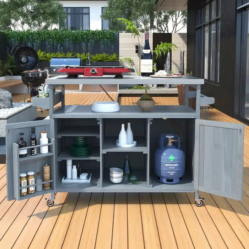 Tavolo da Preparazione per Barbecue da Esterno con Armadietto e Piano in Acciaio Inox