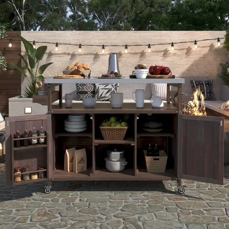 Tavolo da Preparazione per Barbecue da Esterno con Armadietto e Piano in Acciaio Inox
