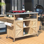 Tavolo da Preparazione per Barbecue da Esterno con Armadietto e Piano in Acciaio Inox