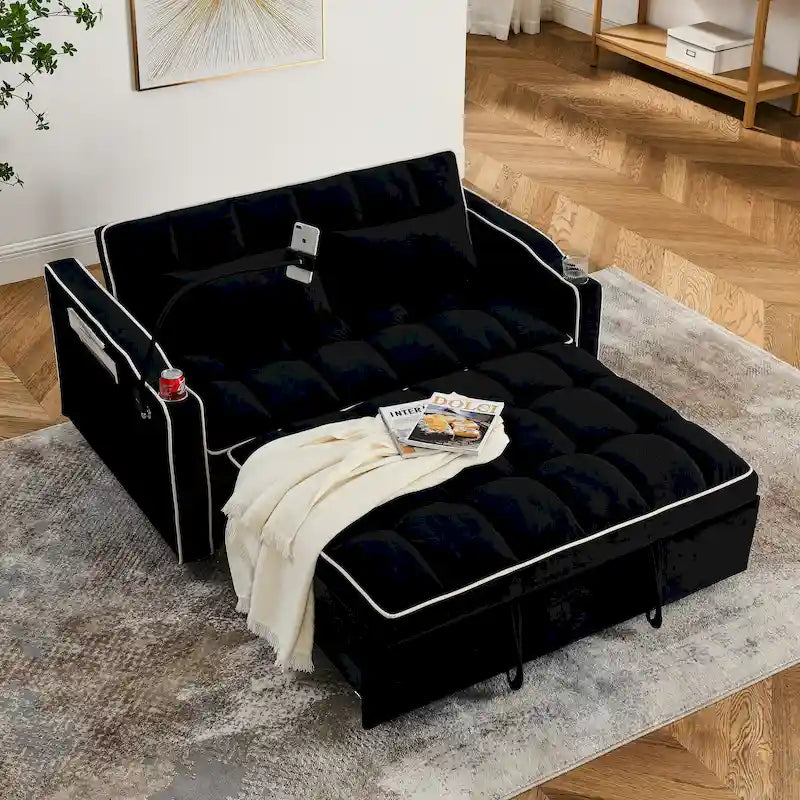Divano Letto Futon Pieghevole con Porta di Ricarica USB, 141 cm, Velluto