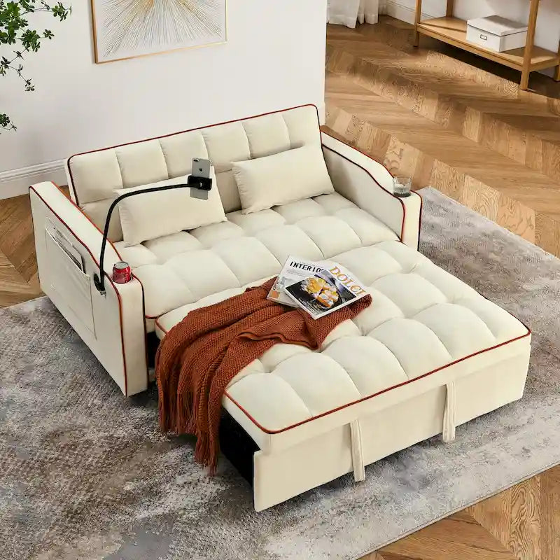 Divano Letto Futon Pieghevole con Porta di Ricarica USB, 141 cm, Velluto