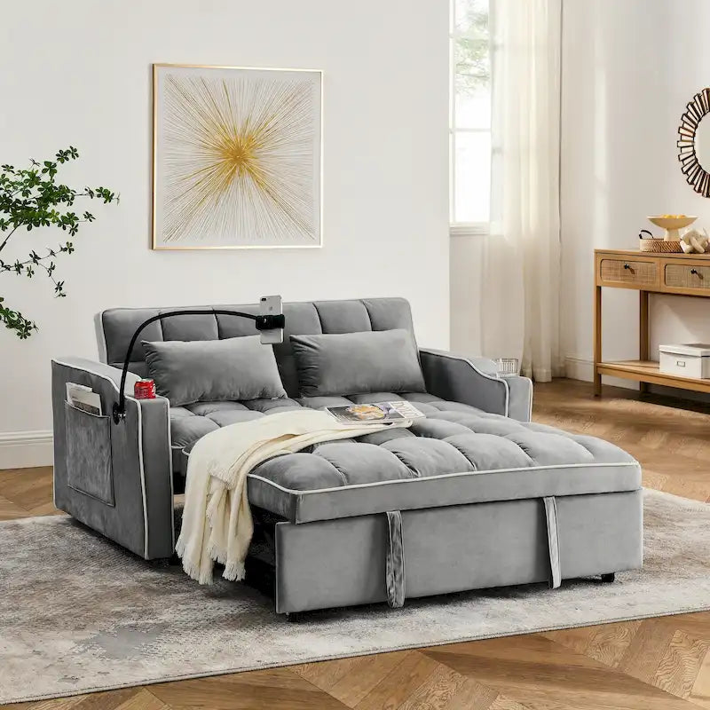 Divano Letto Futon Pieghevole con Porta di Ricarica USB, 141 cm, Velluto