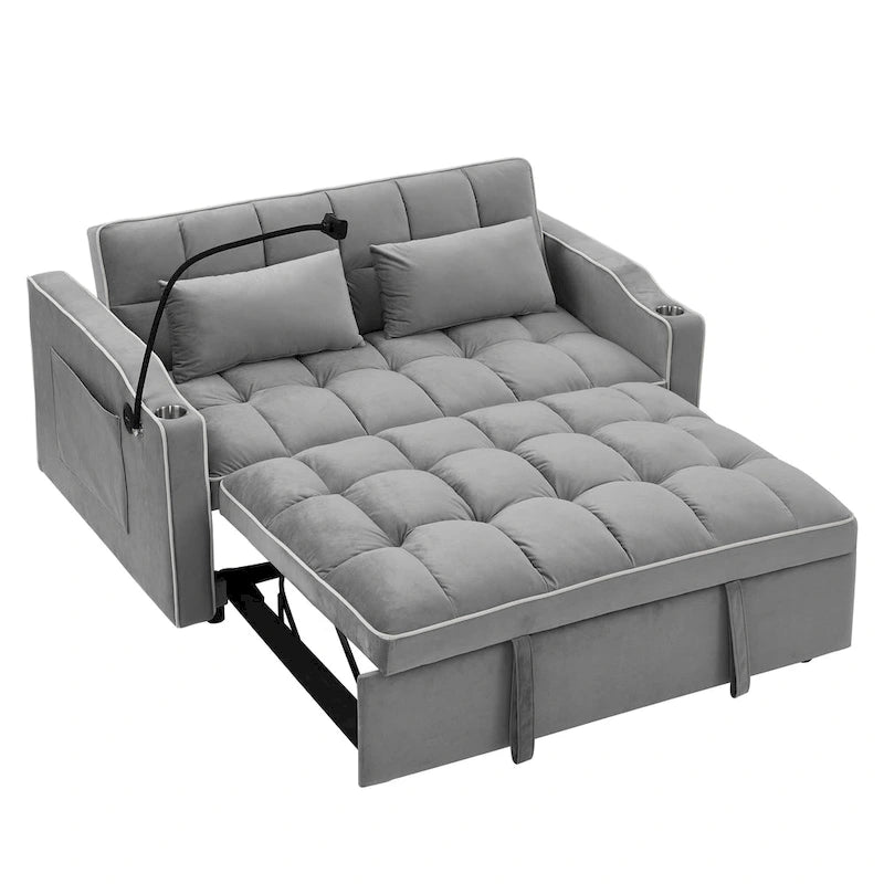 Divano Letto Futon Pieghevole con Porta di Ricarica USB, 141 cm, Velluto