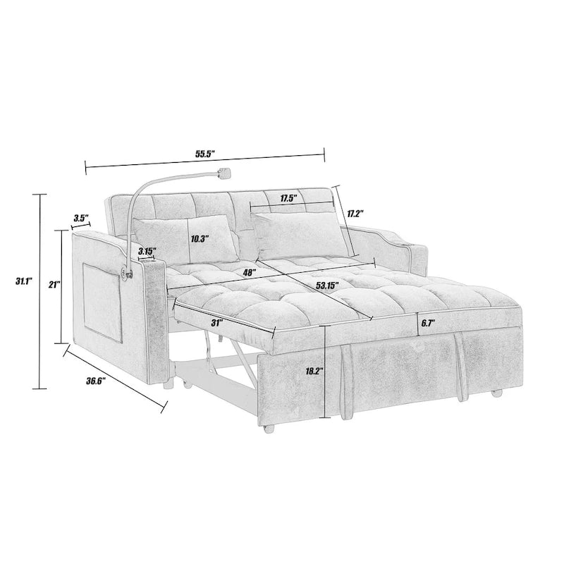 Divano Letto Futon Pieghevole con Porta di Ricarica USB, 141 cm, Velluto